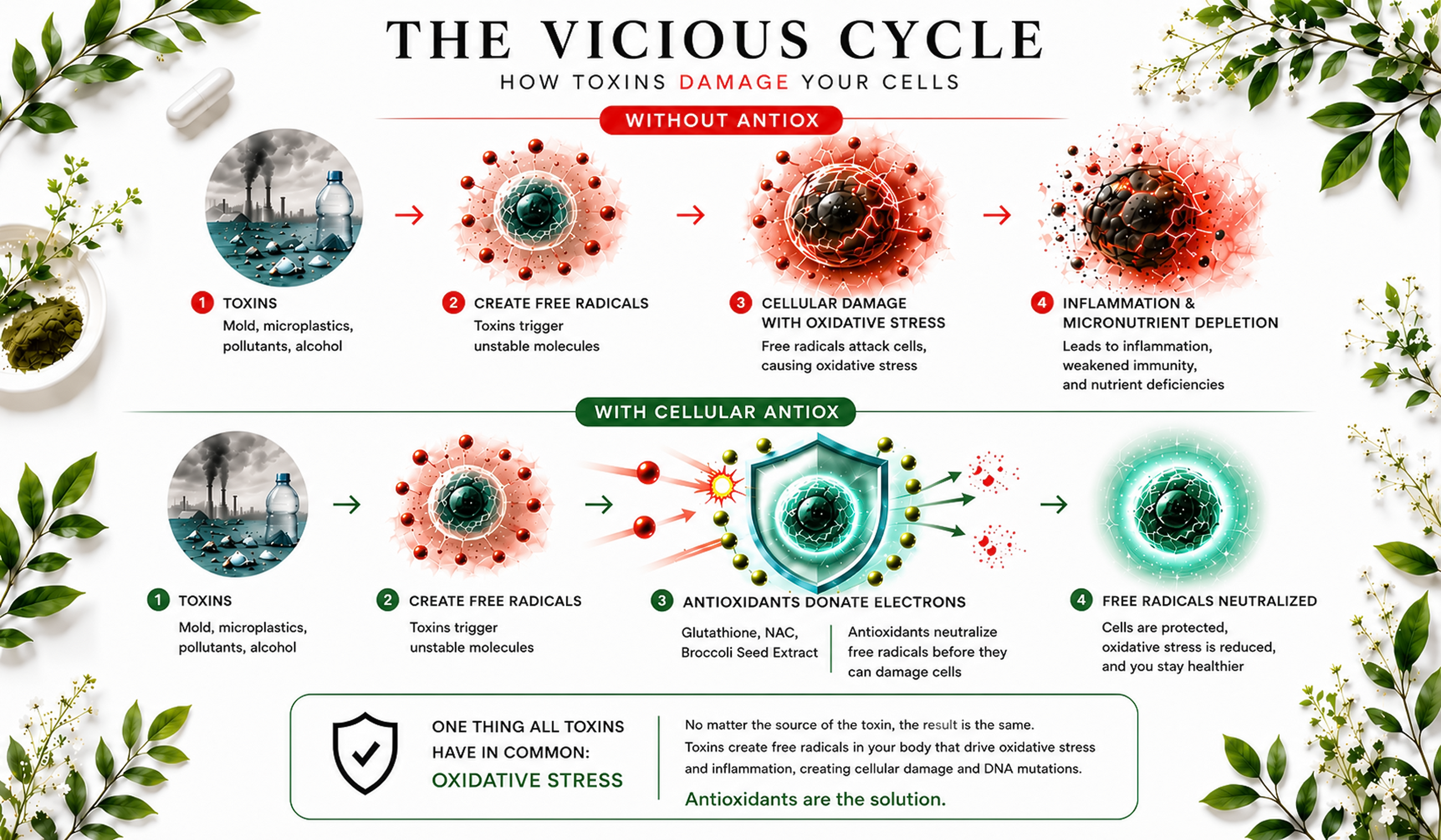 The Vicious Cycle — how toxins damage your cells, with and without antioxidant support