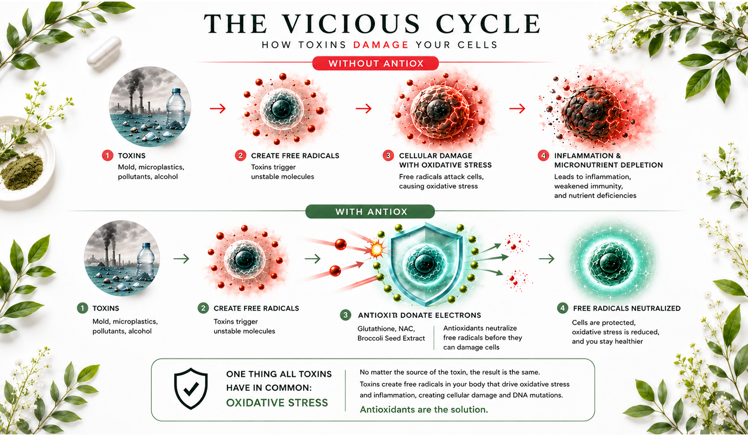 The Vicious Cycle — how toxins damage your cells, with and without antioxidant support