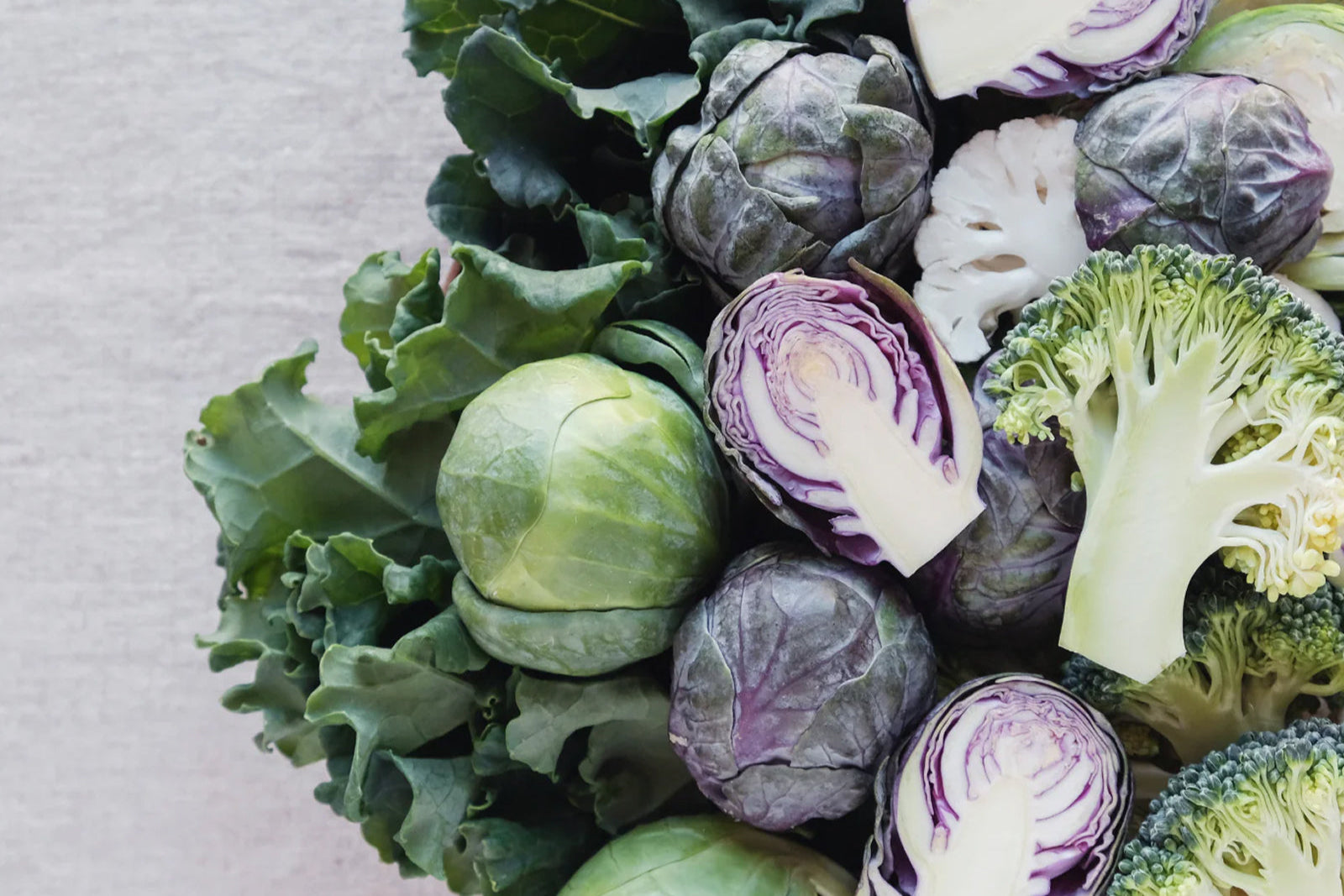 purple brussels broccoli kale