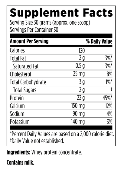 grassfed whey protein supplement fact label
