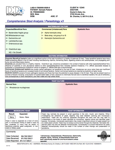 Comprehensive Digestive Stool Analysis 3 day + parasitology