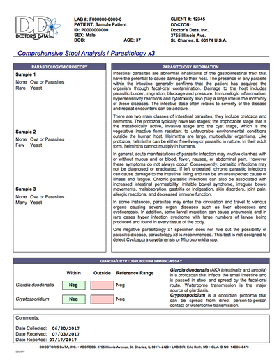 Comprehensive Digestive Stool Analysis 3 day + parasitology