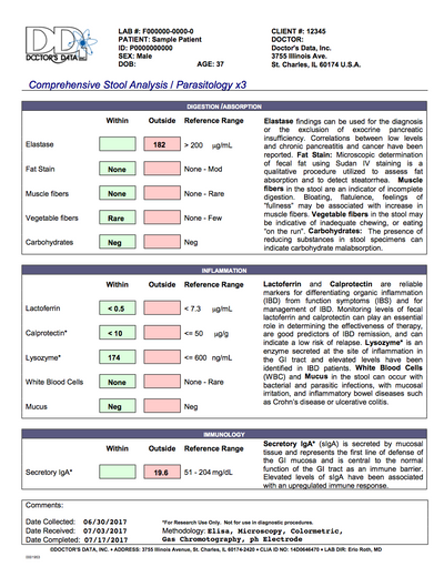 Comprehensive Digestive Stool Analysis 3 day + parasitology