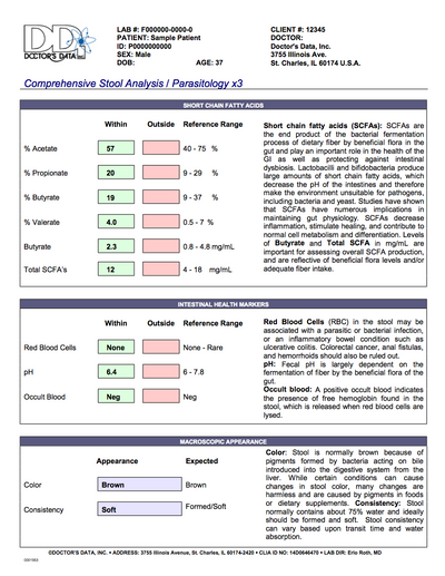 Comprehensive Digestive Stool Analysis 3 day + parasitology